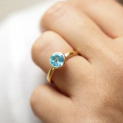 Zeeme Gemstone Silber 925 vergoldet mit Blautopas (beh.) Peridot Amethyst Ring-Set 41677803552862