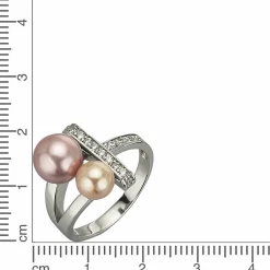 Zeeme Pearls Silber 925 mit 2 Muschelkernperlen und Zirkonia weiß Ring 41676927598686