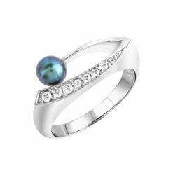 Zeeme Pearls Silber 925 rhodiniert mit schwarzer Perle & Zirkonia weiß Ring 41678900559966