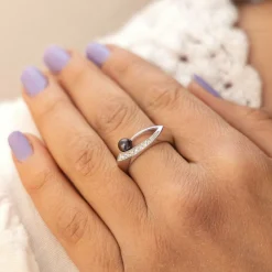 Zeeme Pearls Silber 925 rhodiniert mit schwarzer Perle & Zirkonia weiß Ring 41678900559966