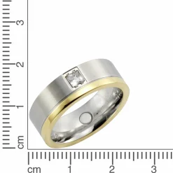 ZEEme Stainless Steel Edelstahl zweifarbig glanz/mattiert mit weißem Zirkonia Ring 41675921260638
